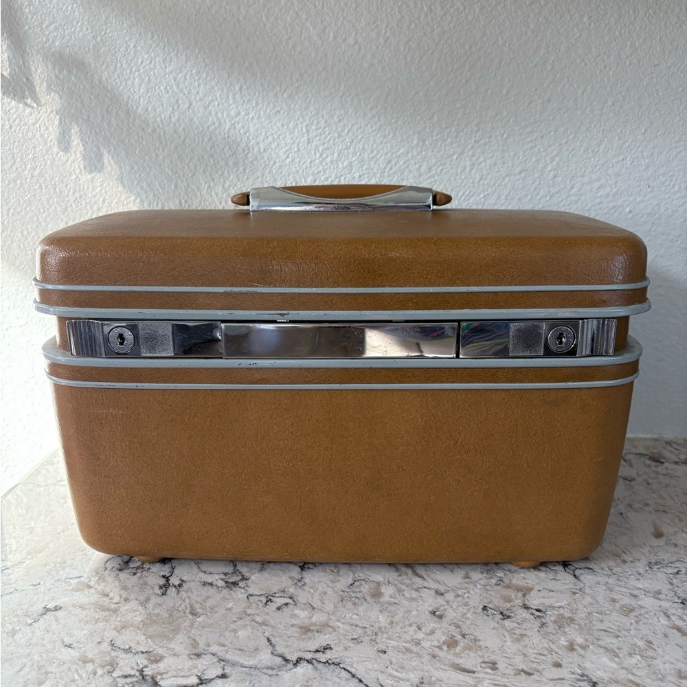 Vintage Brown Samsonite Train Case Cosmetic Makeup Organizer